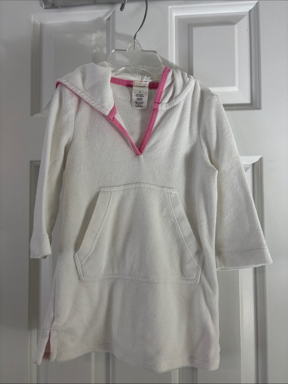 Crewcuts White Plush Hooded Tunic with Pink Trim